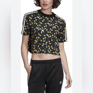 Adidas All over Floral Print Cropped Workout Streetstyle Baby Tee Shirt XS